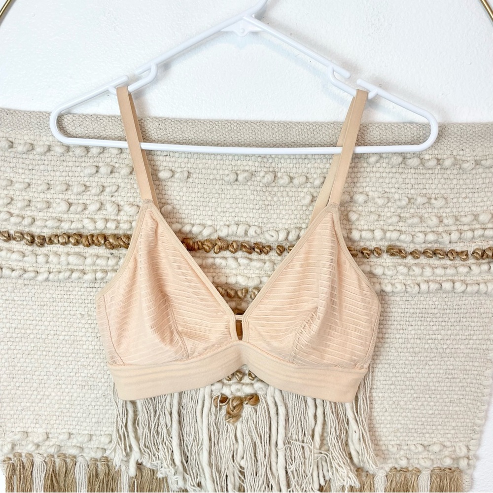 Lively Nude Toasted Almond Striped Mesh Bralette Size 2 - Picture 2 of 6